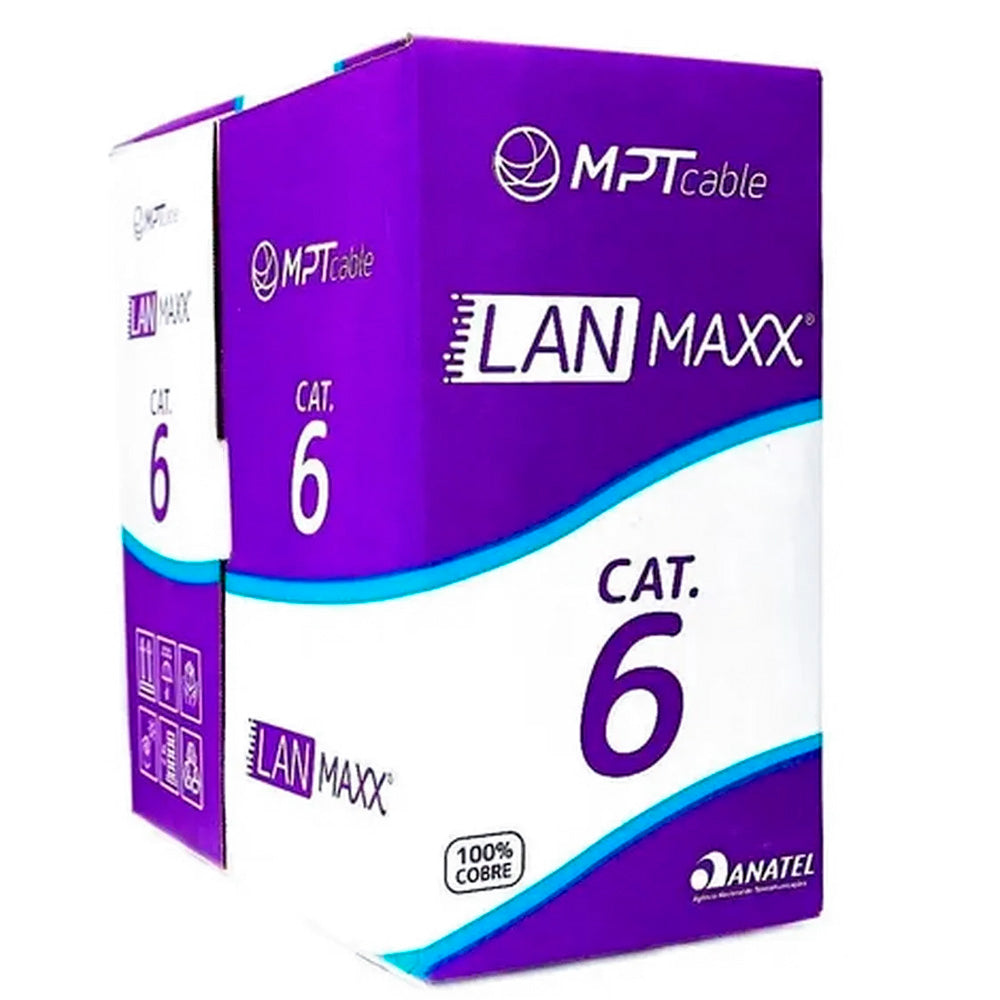 Caixa de Cabo de Rede Cat. 6  LAN U/UTP 24AWGX4P (305 Metros) LAN Maxx Preto 100% Cobre