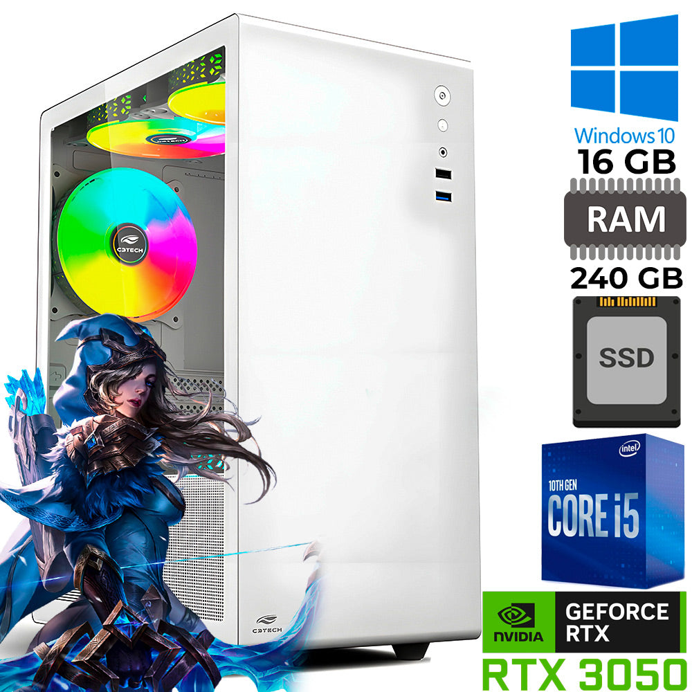 Computador Gamer Core i5-10600, RAM 16GB, SSD 240GB, Placa Galax NVIDIA GeForce RTX 3050-8GB, Fonte 600w 80 Plus
