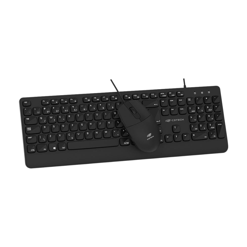 Kit Teclado e Mouse Com Fio USB, KT-150BK, Mouse 1.200 DPI, C3Tech, Preto