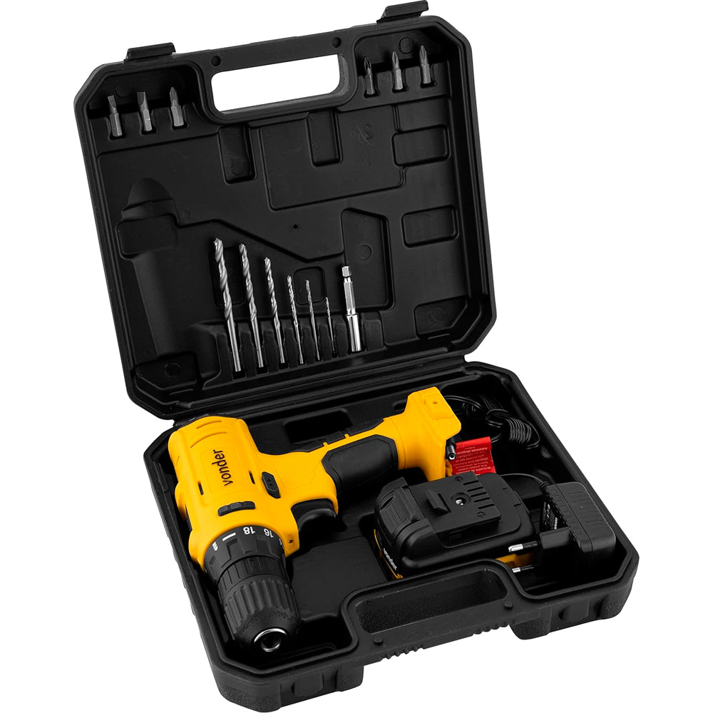 Parafusadeira Furadeira PFV120 a Bateria 12V de Li-Ion 3/8 Pol, Com Carregador Bivolt e Maleta, VONDER-6001100120