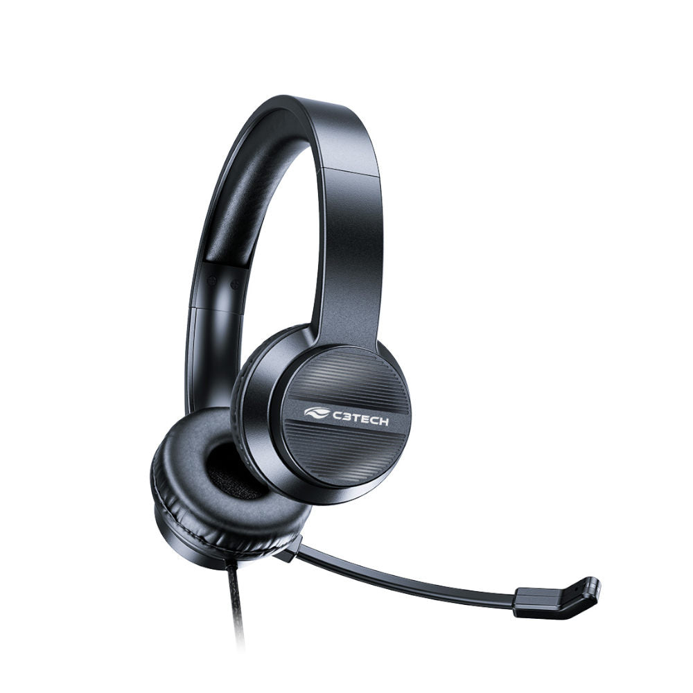 Headset USB C3Tech PH-380BK, Drivers 40 mm, Microfone Rotativo 120°, Redução de Ruído, Cabo de 1,8 m, Plug & Play