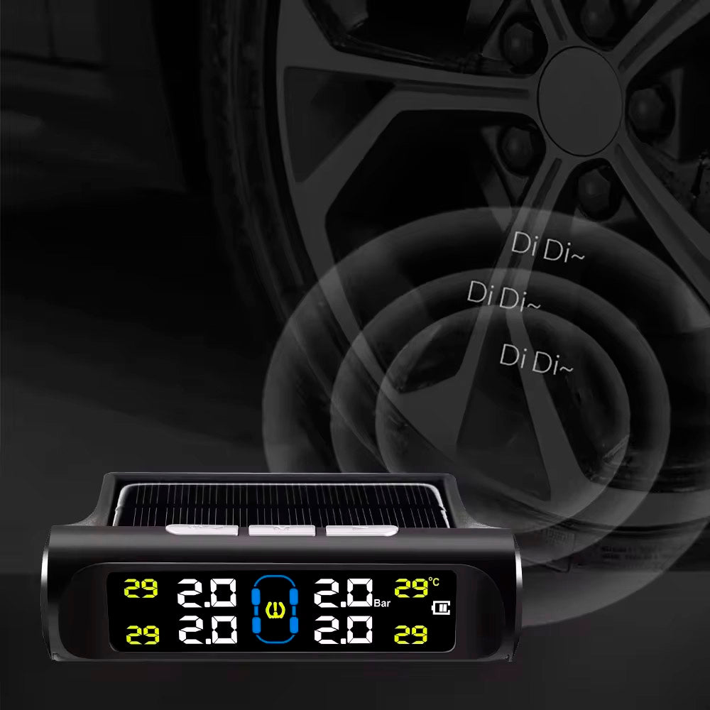 Sistema de Monitoramento de Pressão de Pneus TPMS, Com Carregamento Solar - Preto