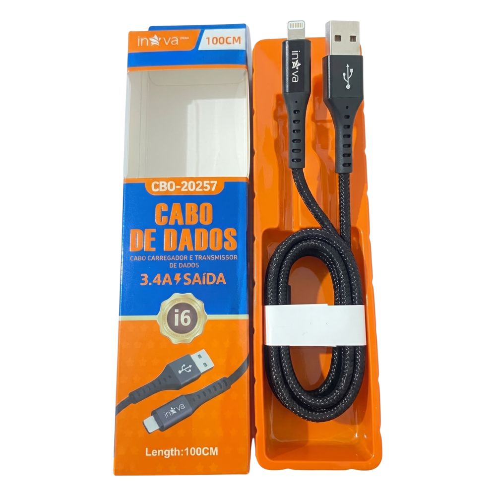 Cabo De Dados e Carregamento Turbo Para iPhone, USB Para Lightning 3.4A Saída, 1 Metro, Inova Prime