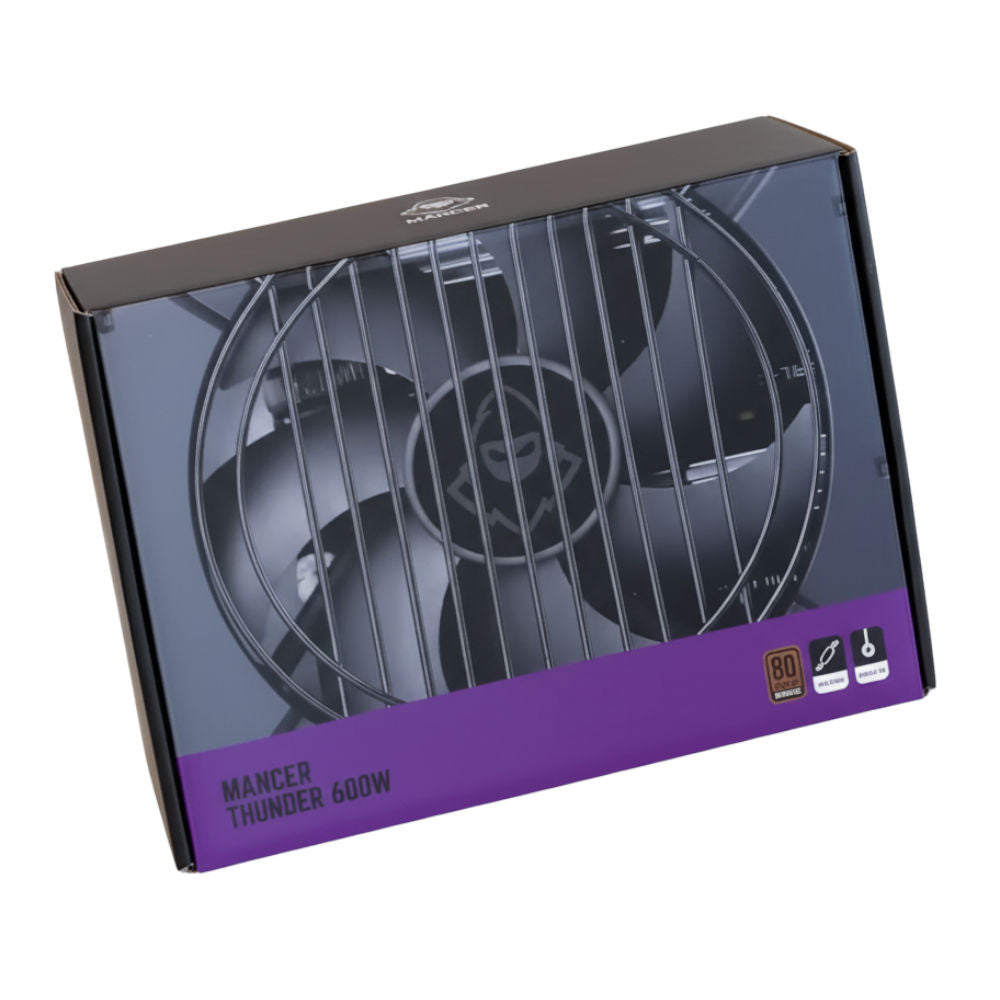 Fonte ATX Gamer Mancer Thunder 600W 80 Plus Bronze – PFC Ativo, 24P / 2×EPS / 2×PCIe / 120mm, MCR-THR600-BL01