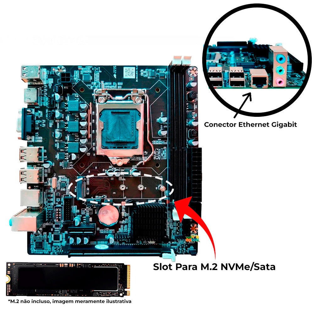 Computador Core i5-2500S, Memória RAM 8GB, SSD 120GB, Gt-H61 Com Slot M2, Rede Gigabit, MT34BK, Wind11, MousePad Brinde