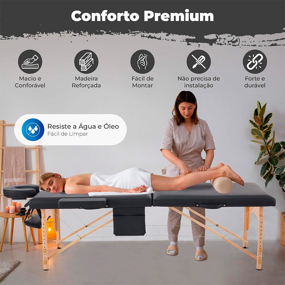 Cama Maca de Massagem Portátil Premium, Divã BKZA - MSG 102 ,Tatuagem, Massoterapia, Quiropraxia, Com Maleta, Preto