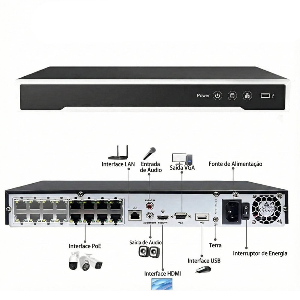 NVR Hikvision DS-7616NI-Q2/16P, 16 Canais IP, 4K Ultra HD, 16 Portas PoE, H.265+, HDMI/VGA