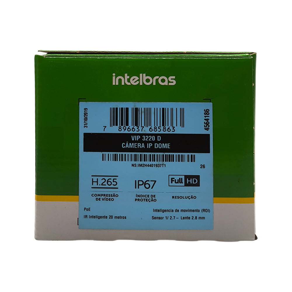 Câmera de Segurança Intelbras IP Dome, VIP 3220 D, Full HD 1080P, PoE, Lente 2.8mm, Alcance 20m, 2MP