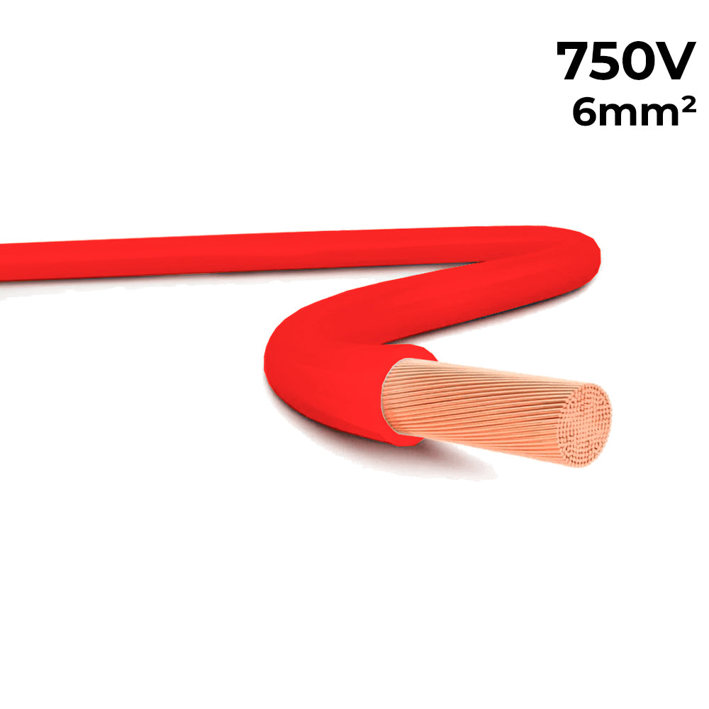 Rolo de 100 Metros, Cabo Flexível Fio Elétrico Megatron 6MM 750V - Vermelho