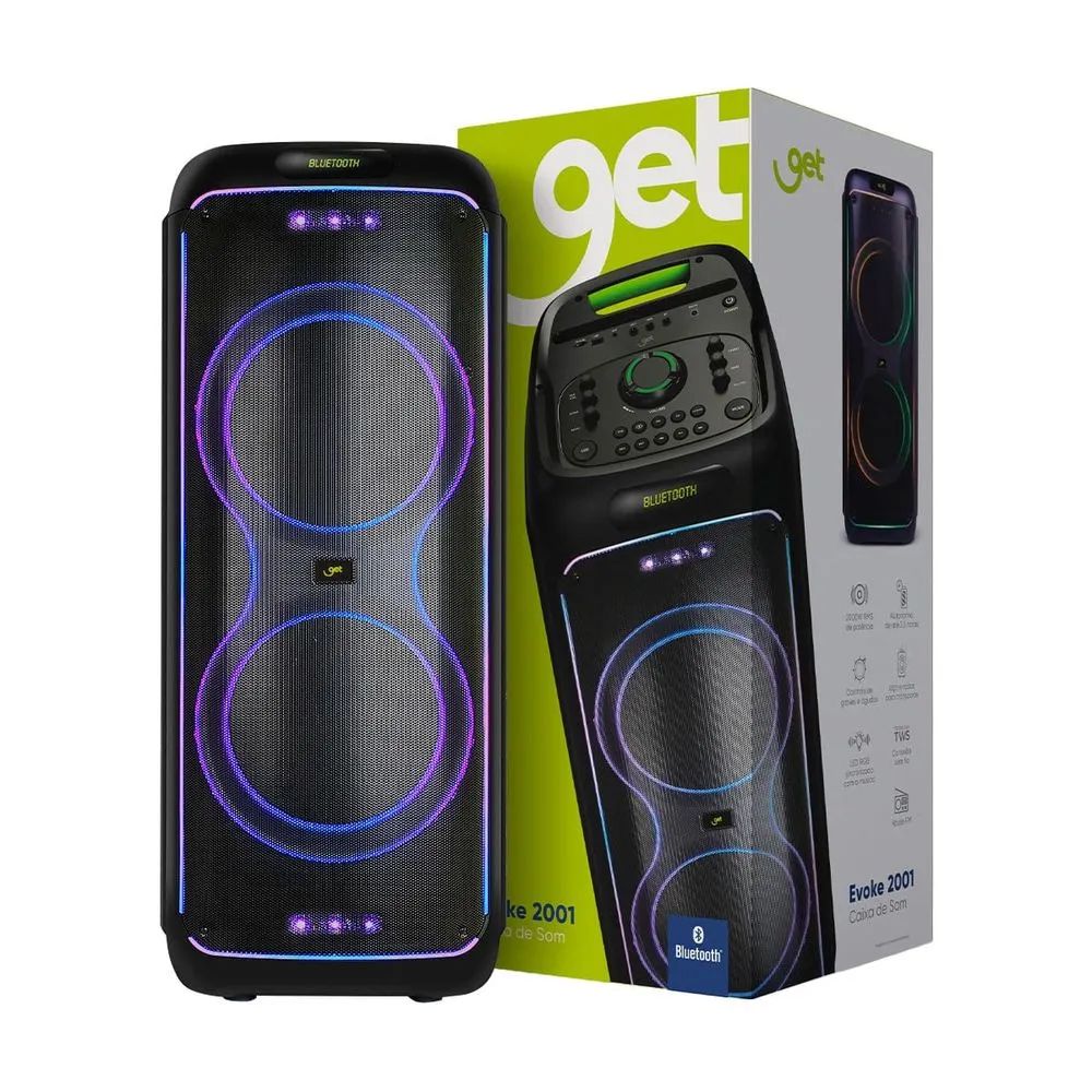 Caixa De Som Amplificada Bluetooth TWS Get Evoke 2001, 2000W RMS