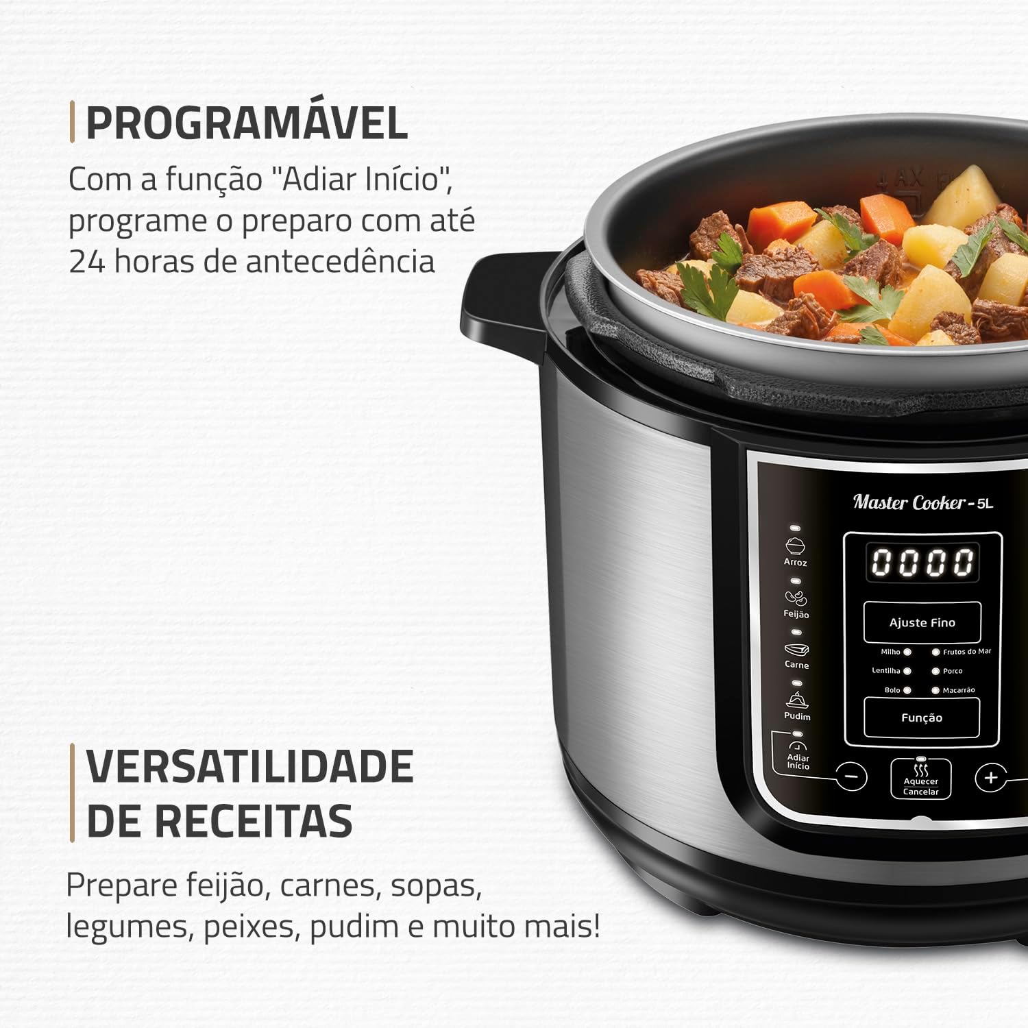 Panela de Pressão Elétrica Digital Mondial Master Cooker 5L, 220V, 900W,Com 14 Funções Pré-Progamadas, PE-38 (Preto)