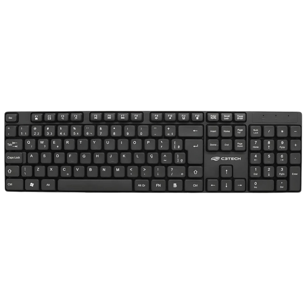 Teclado USB Multimídia KB-M10BK, ABNT2, Plug And Play, Regulagem de Altura, C3Tech - Preto
