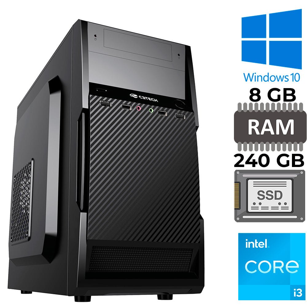 Computador Core I3-10105, GT-H510 Com Slot M2, RAM 8GB DDR4, SSD 240 Kingston, Gab-25V2BK, Fonte de 500W Bivolt, Windows