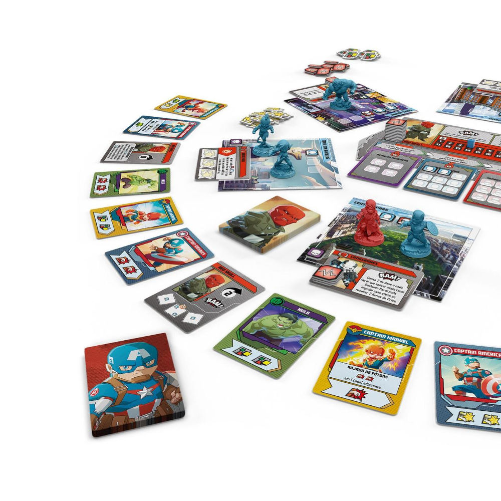 Jogo de Cartas Marvel United Galápagos 144 Cartas Poker 63x88mm, 7 Miniaturas Heróis, 3 Vilões, 1-4 Jogadores, 30-60min