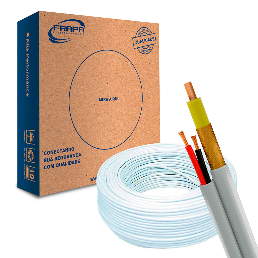 Cabo Coaxial 4mm 80% Blindado Bipolar Externo Com 100 Metros Frapa - Branco