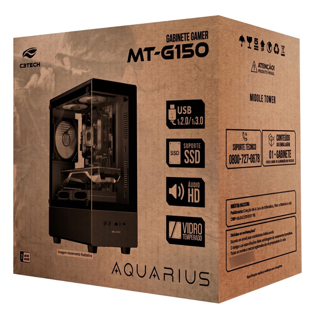 Gabinete Aquarius MT-G150BK Sem Fonte C3Tech Gaming