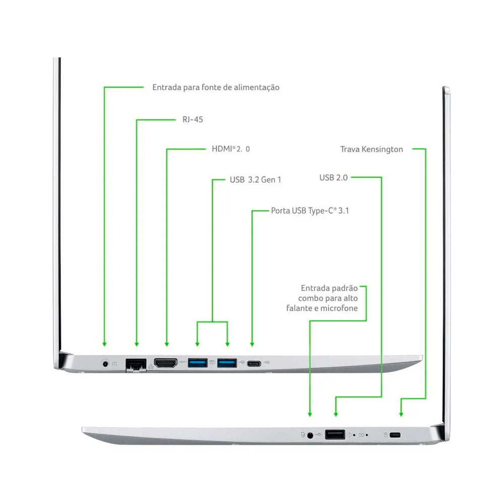 Notebook Acer Aspire5 A515-45-R36L AMD Ryzen 7 5700U 12GB RAM, Radeon, 512GB SSD, 15.6” LED IPS Full HD Prata Linux Gutt