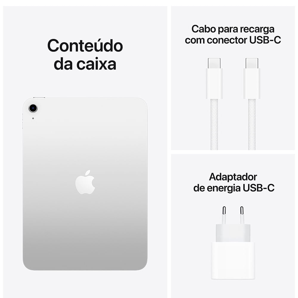 iPad Apple 2025 Wi-Fi 128 GB, Chip A16 Bionic, Tela Retina 10,9" A3354 Prateada