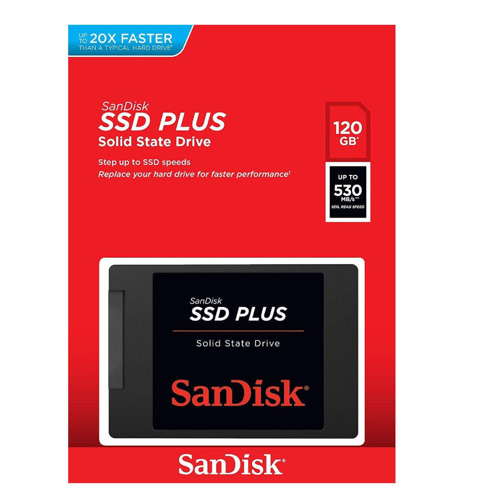 SSD SanDisk Plus 120GB SATA III 6Gb/s 2.5", Leitura 530MB/s, Gravação 400MB/s, MLC NAND SLC Cache