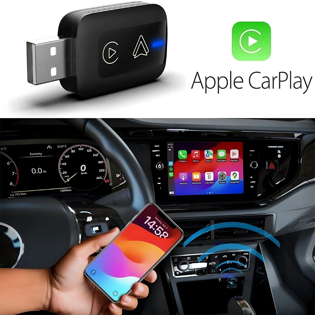 Adaptador Carplay e Android Auto Sem Fio 3 em 1, Youtube, Netflix, 32GB Armazenamento, Memória 2GB, Android 13