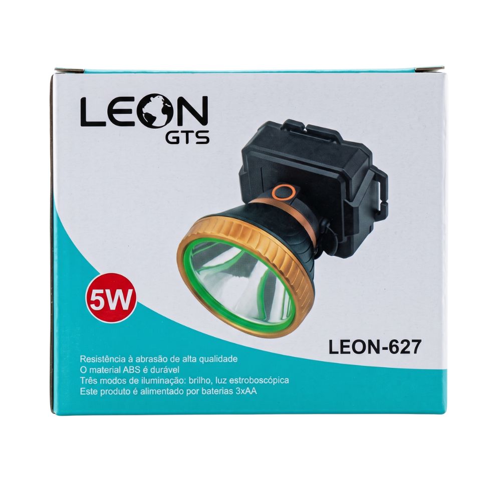 Lanterna de Cabeça LED 5W Leon LEON-627 GTS 3 Modos com Alimentação 3 Pilhas AA