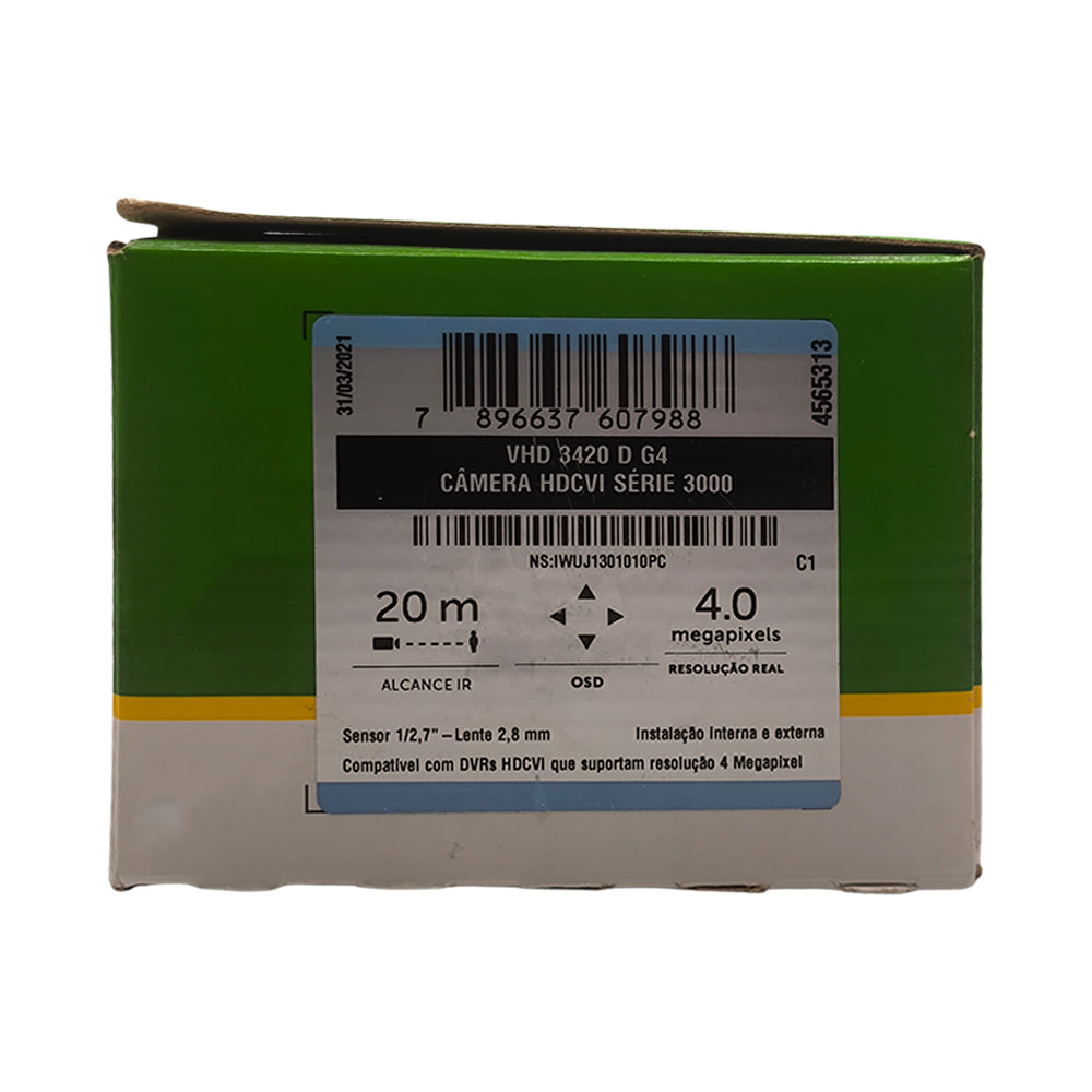 Câmera de Segurança Ultra HD Intelbras, VHD 3420 Dome G4, 2K, HDCVI, Lente Infravermelho, 4MP