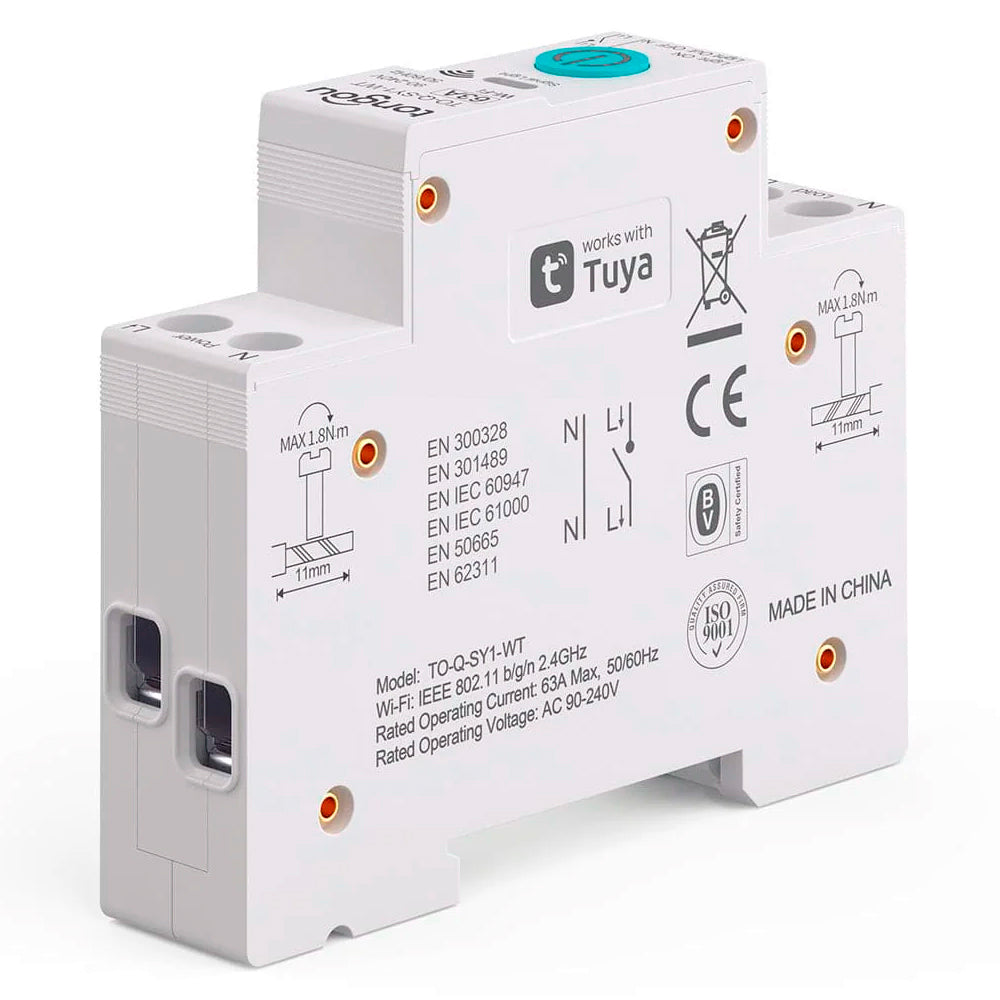 Disjuntor Inteligente Zigbee 40A, Compativel Com Google Assistant e Alexa, Tongou, SY1-JZT, Sem Medição - Branco