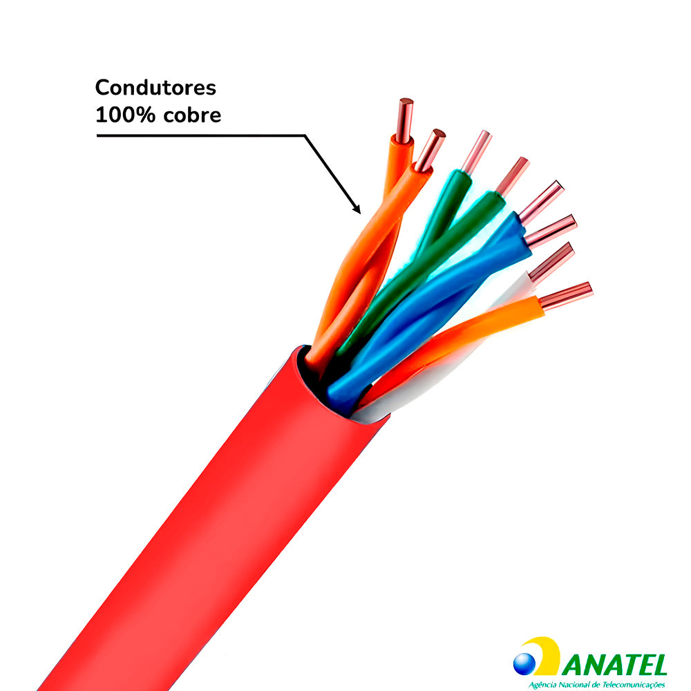 Caixa de Cabo de Rede LAN 4PX24AWG CAT6 UTP -100% Cobre Wec 305 Metros, CM INT - Vermelho