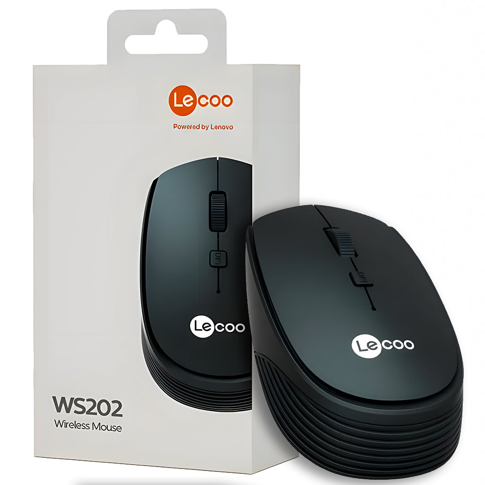 Mouse Sem Fio Lecoo Lenovo, 4 Botões, Controle DPI, Ambidestro, WS202, Preto