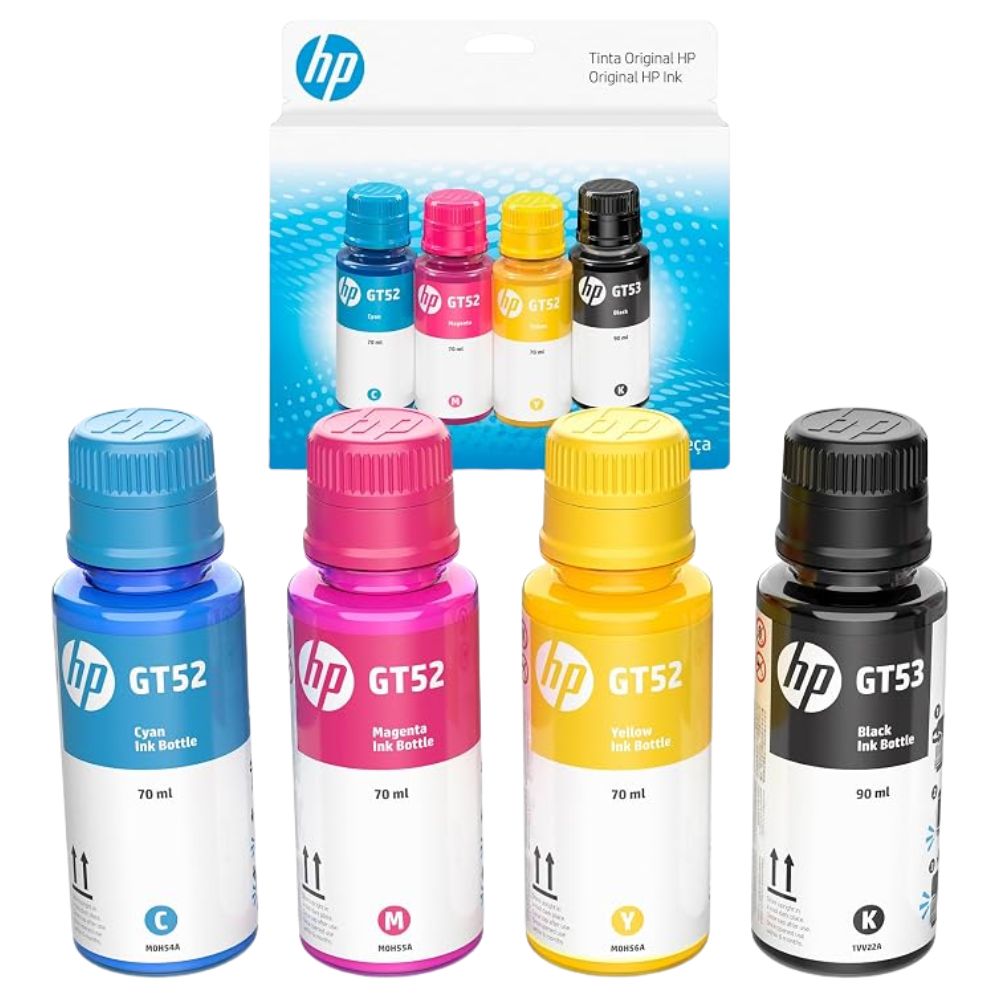 Kit Refil 4 Cores Hp GT52/GT53 Original 300Ml 9F3N4AL Ciano, Magenta, Amarelo e Preto Para impressora Deskjet 5810, 5820