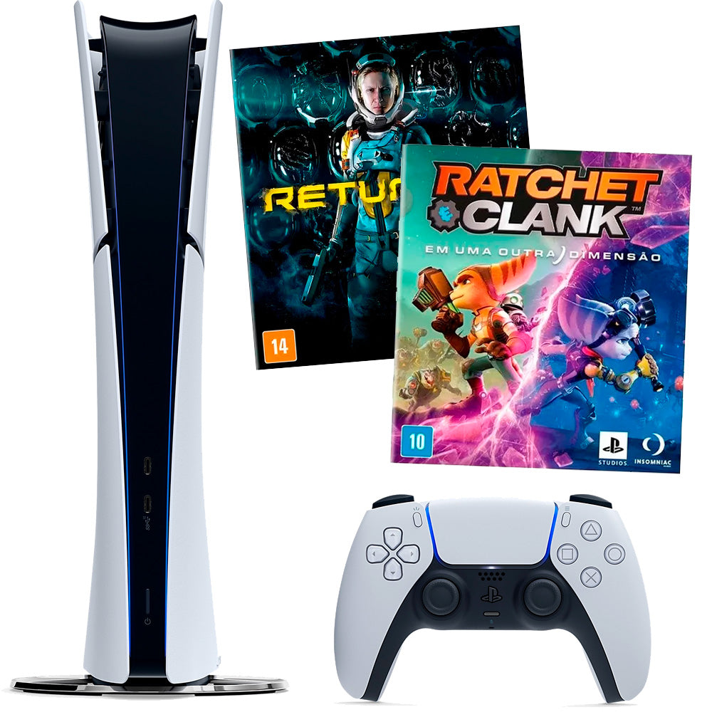 PlayStation®5 Slim, 1 TB Edição Digital CFI-2014, Com 2 Jogos, Returnal + Ratchet Clank