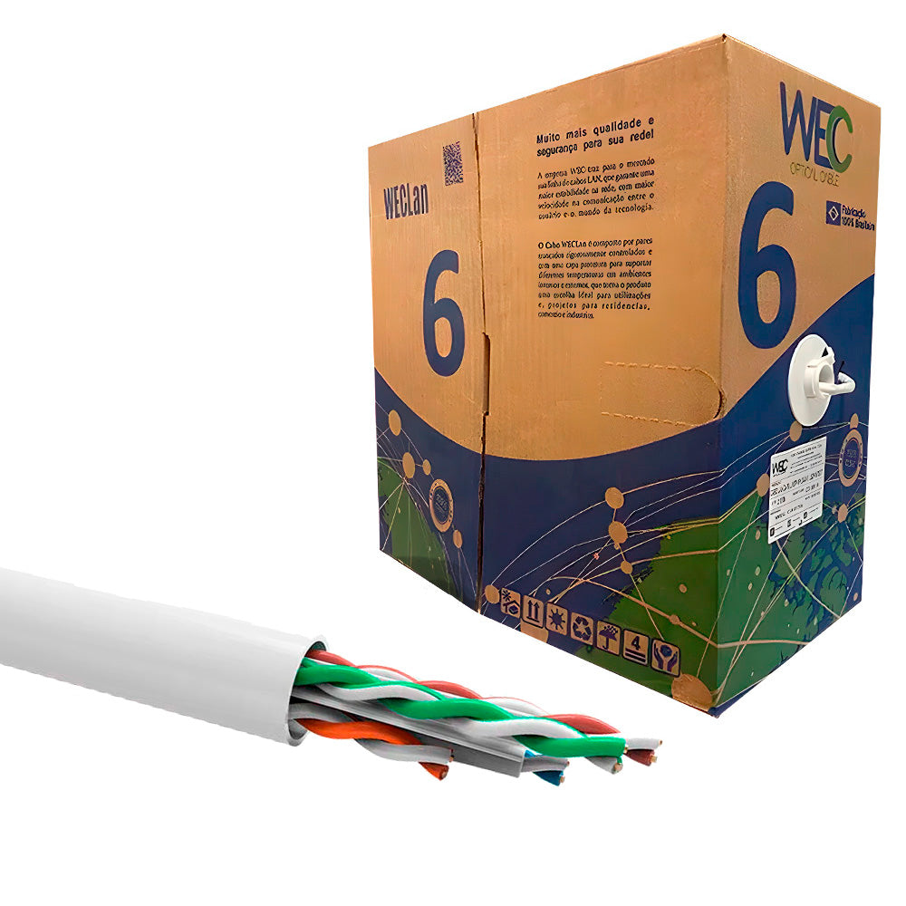 Caixa de Cabo de Rede LAN 4PX24AWG CAT6 UTP LSZH -100% Cobre Wec, Branco