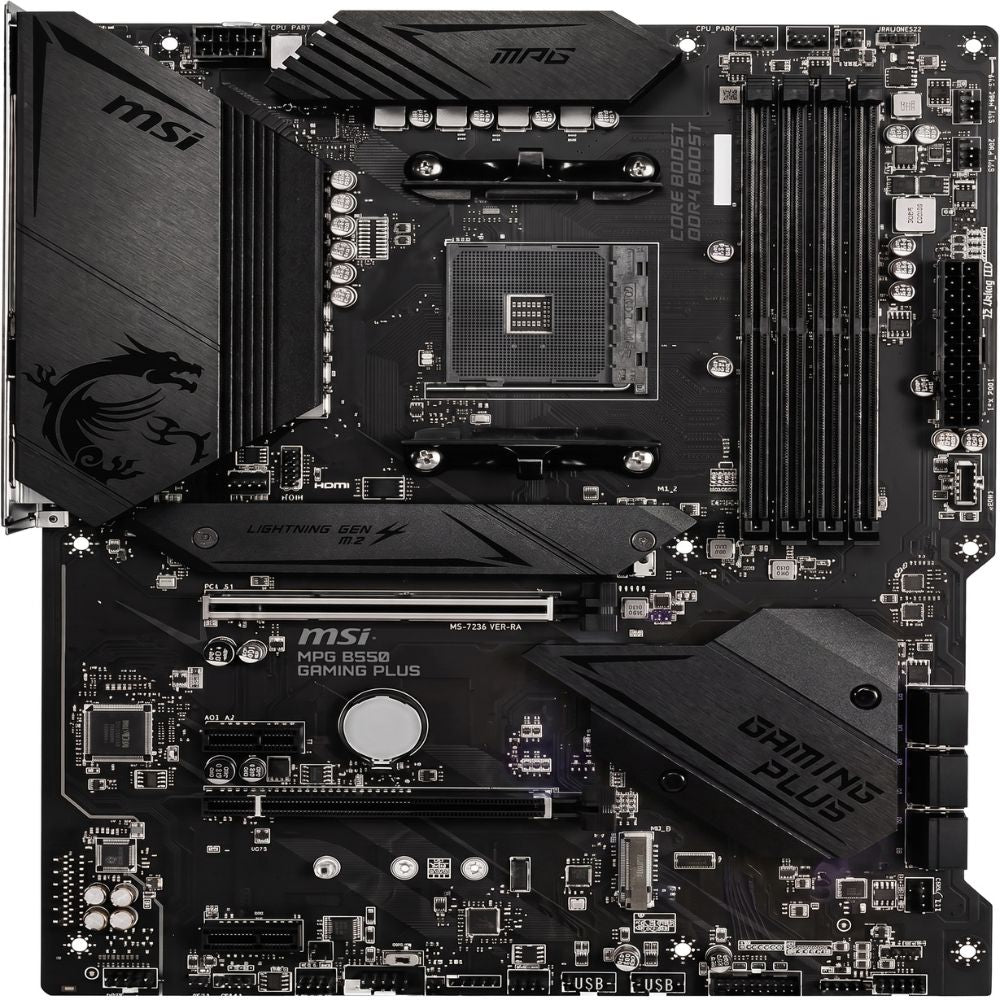 Placa Mãe MSI B550 MPG Gaming Plus Socket AM4 ATX DDR4-SDRAM PCIe 4.0, M.2, USB 3.2 - Preto