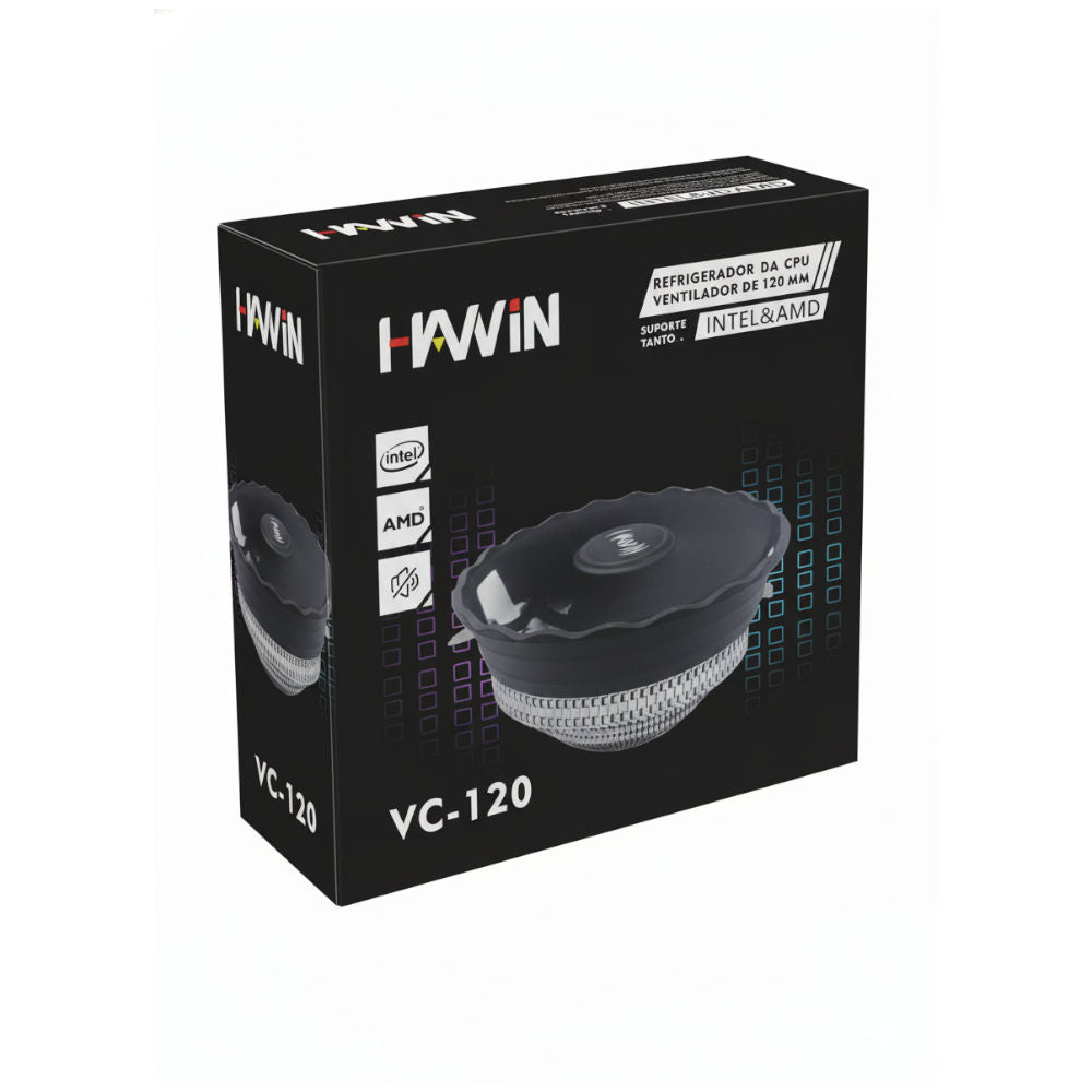 Cooler Para Processador Hawin VC-120 Universal Intel AMD 120mm Silencioso - Preto