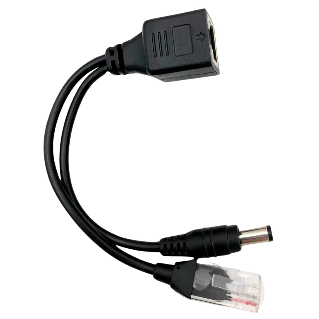 Adaptador de Cabo Injetor PoE, Separador RJ45, Par Macho e Fêmea, MB - Preto