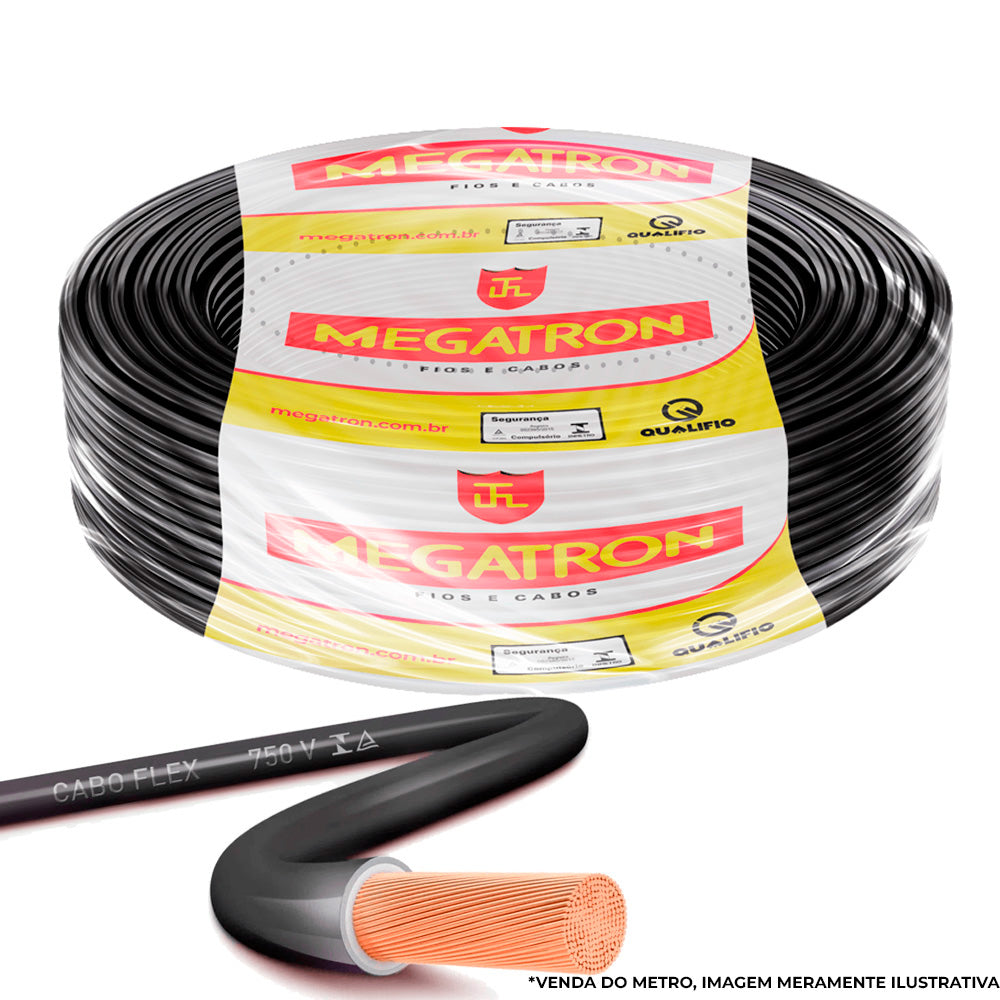 Metro de Cabo Flexível Fio Elétrico Megatron 6MM 750V - Preto