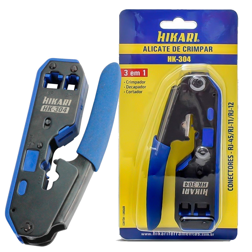 Alicate de Crimpar Rede RJ11 - RJ12 - RJ45 - Crimpa / Decapa / Corta - Hikari HK-304