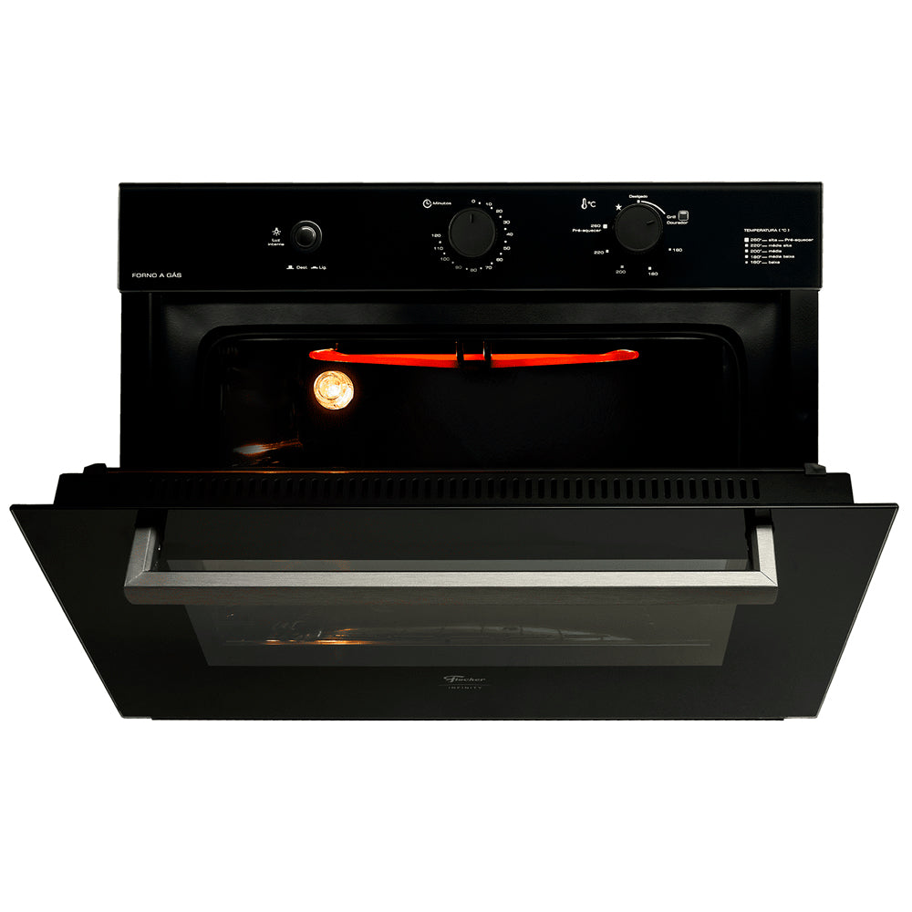 Forno a Gás de Embutir Fischer Infinity 50L com Grill Elétrico, Timer 120 min, Temperatura 160-260°C, Vidro Duplo, 127v