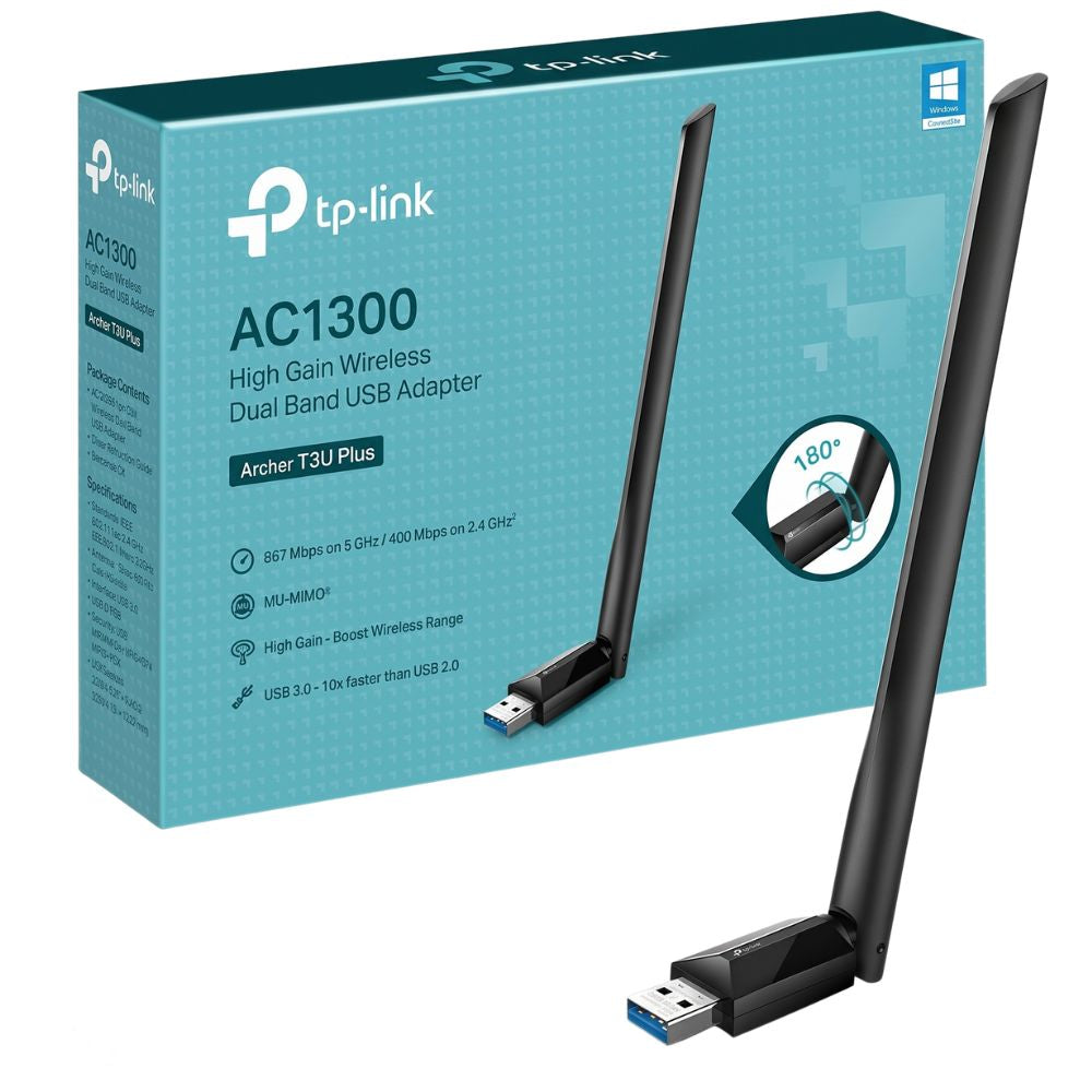 Adaptador AC1300 TP-Link USB Archer T3U Plus Dual Band 3.0 Com Antena de Alto Ganho de 2,4 GHz/5 GHz MU-MIMO