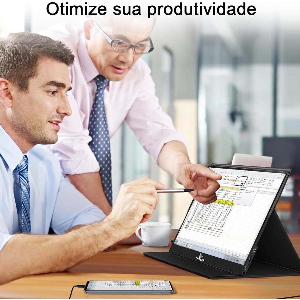 Monitor Portátil Grasep 15,6" Full HD IPS HDR10 USB-C HDMI Leve Versátil Para Trabalho Estudos E Jogos