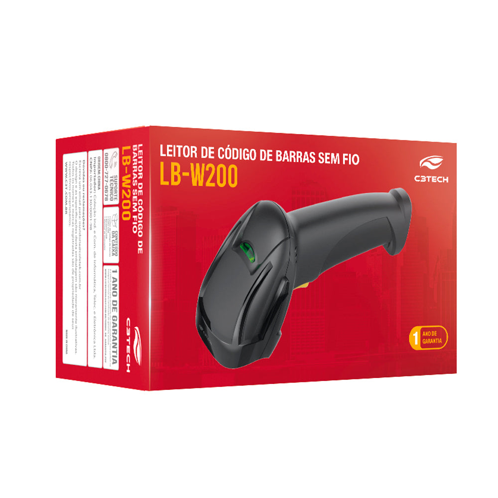 Leitor de Código de Barras 1D Sem Fio, Ergonômico LB-W200BK V2 - C3Tech