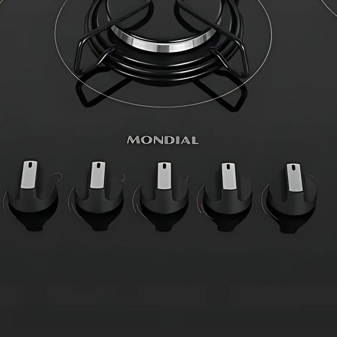 Cooktop 5 Bocas a Gás GLP Mondial CTG-02, Vidro Temperado Preto, Acendimento Automático, Bivolt