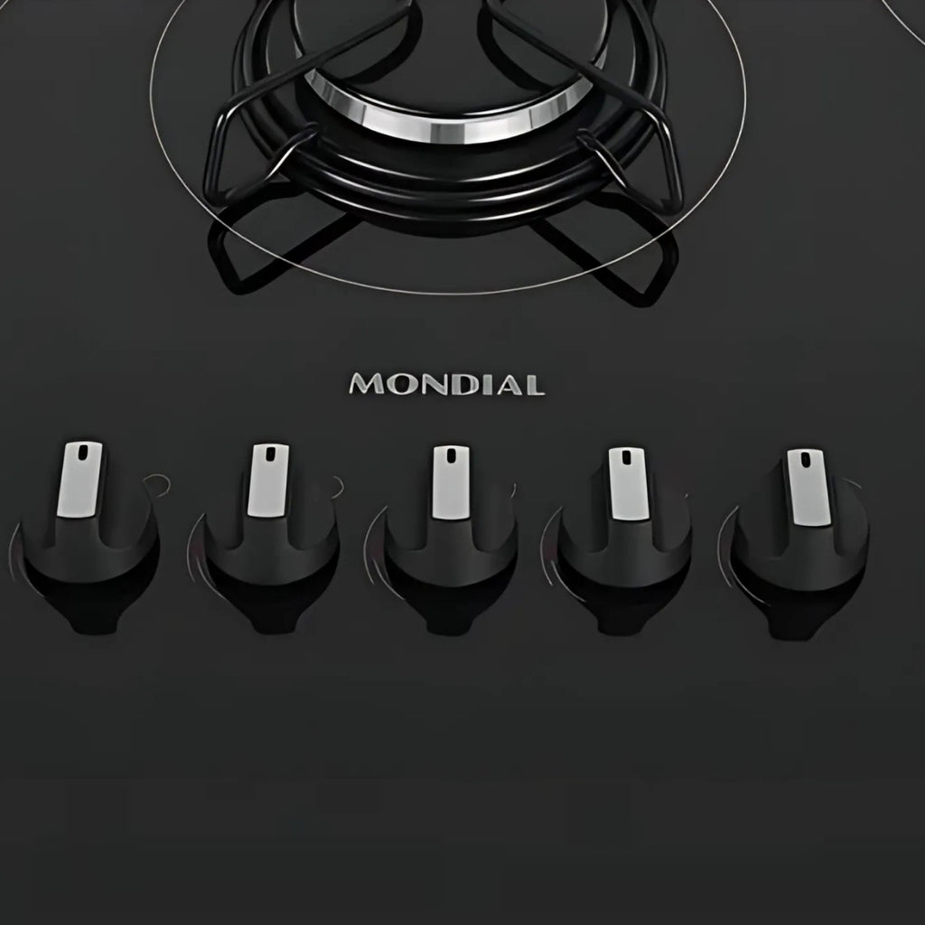 Cooktop 5 Bocas a Gás GLP Mondial CTG-02, Vidro Temperado Preto, Acendimento Automático, Bivolt