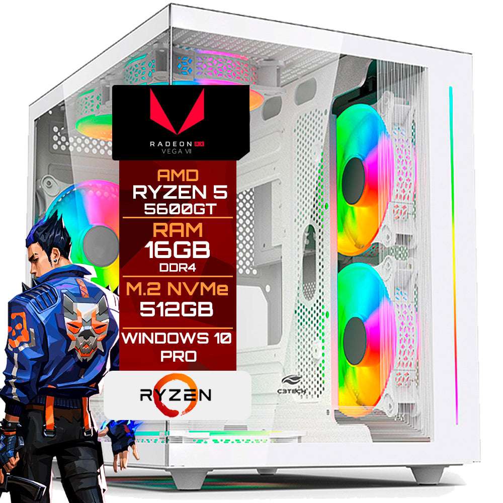 Computador Gamer Ryzen 5 5600GT, Vega 7, RAM 16GB DDR4, SSD M.2 NVMe 512GB, Gabinete Aquário, Win 10 Pro