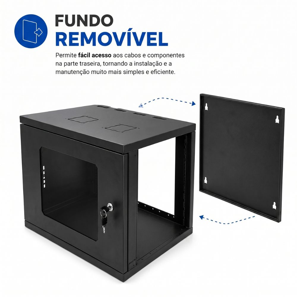 Mini Rack de Parede 19" 8U x 570 mm com Porta de Acrílico Soldado Max Eletron 2050