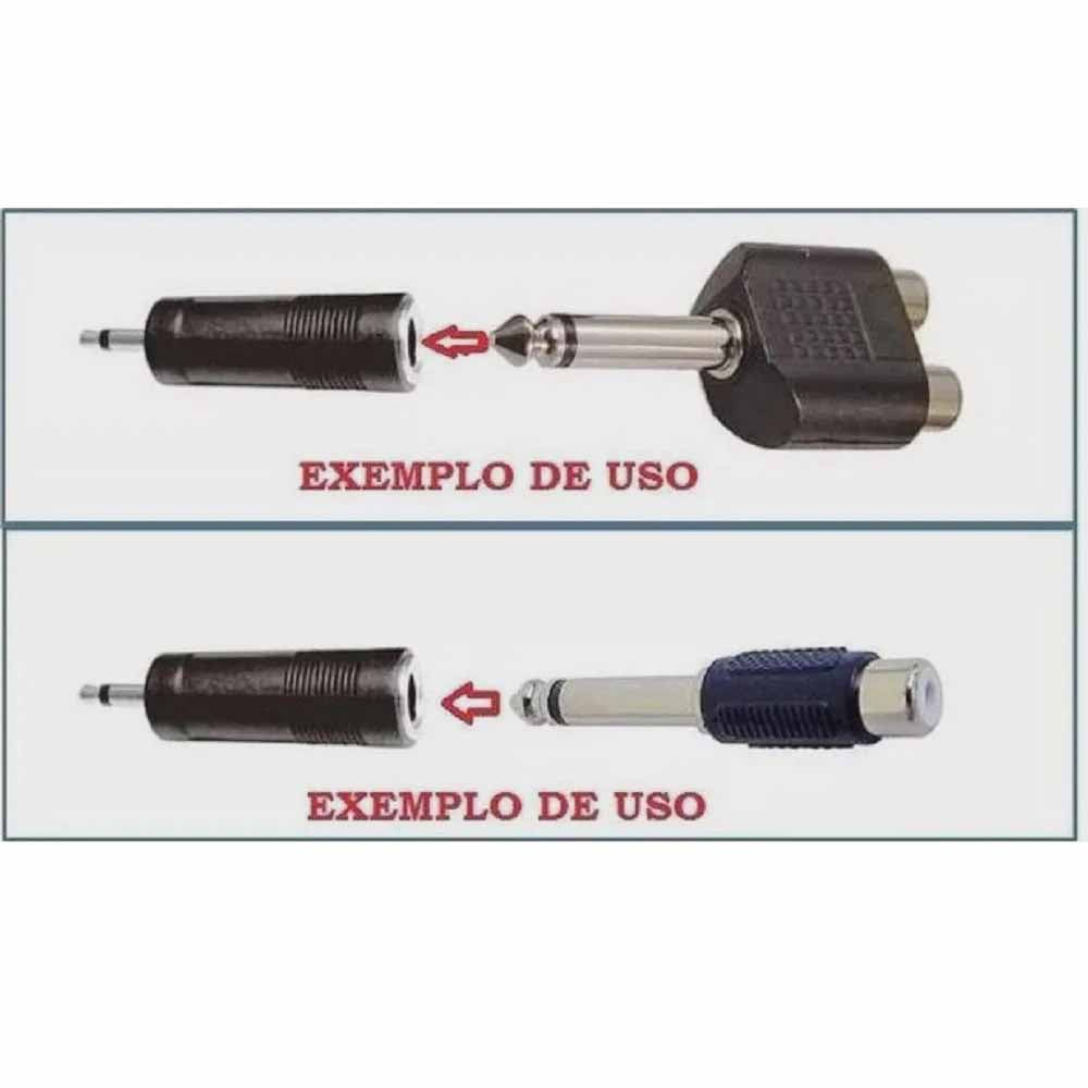 Conector Plug Adaptador De Áudio Estéreo P10 Macho Para P2 Fêmea