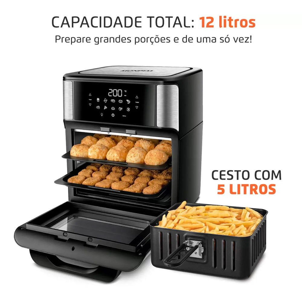 Air Fryer Fritadeira e Forno Elétrica Sem óleo Mondial - AFO-12L-BI Oven Preta 12 Litros
