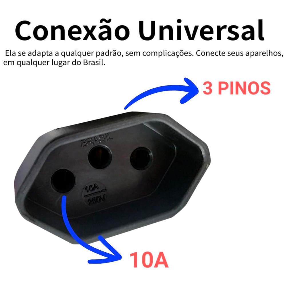 Extensão Elétrica 1.800W 10 Metros 10A Cabo PP 2x1,0 Reforçada 127v/220v - Preto