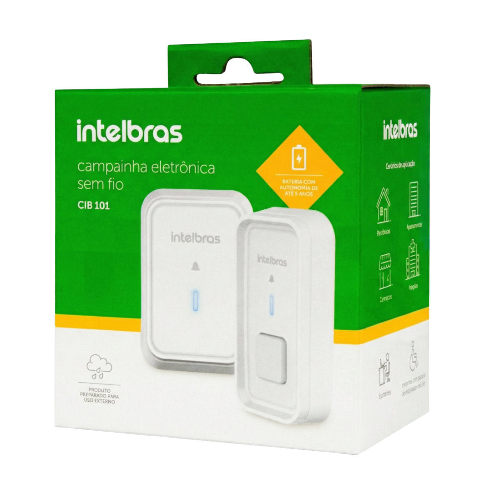 Campainha Sem Fio Intelbras CIB 101 Bateria até 5 Anos Alcance 100m Plug & Play - Branco