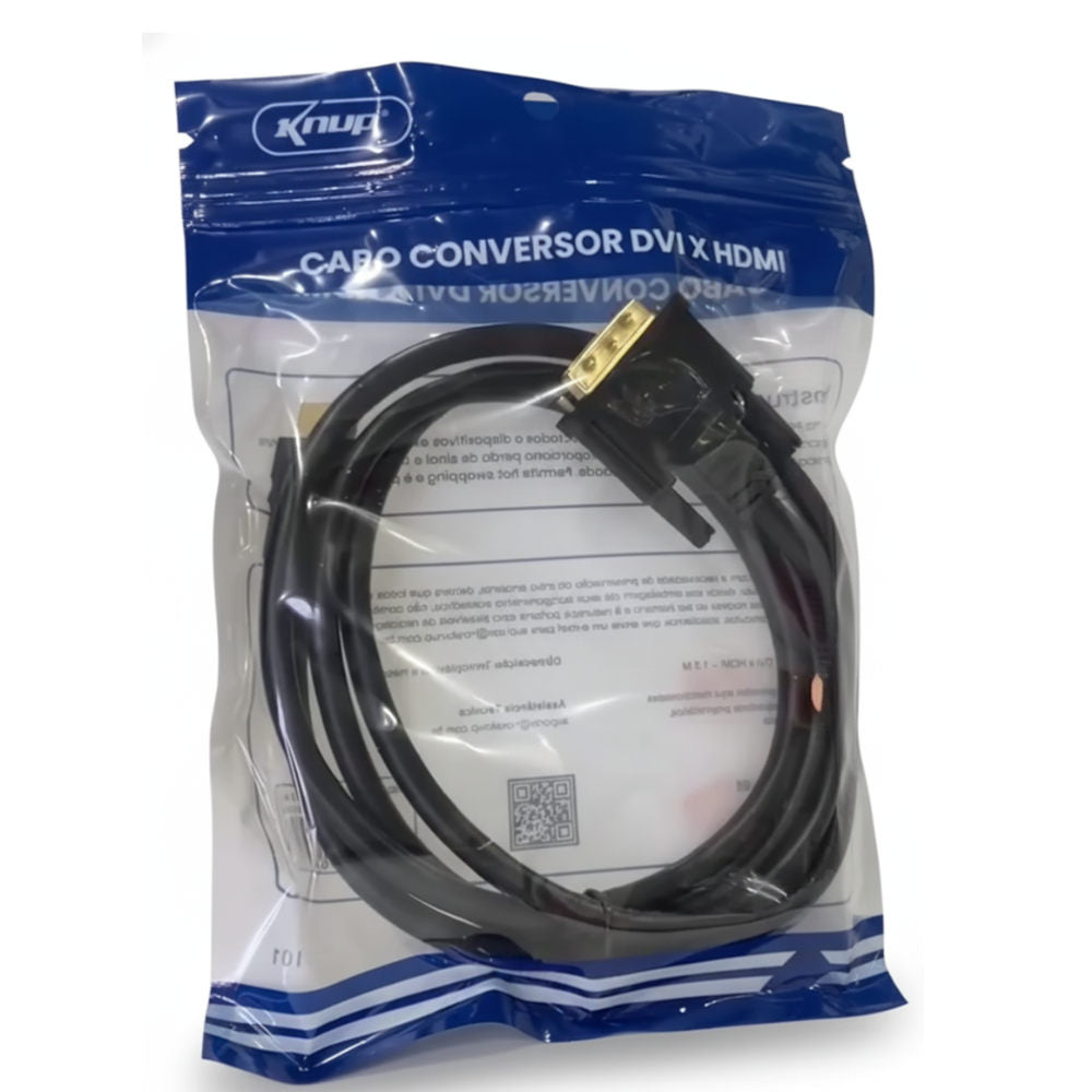 Cabo Conversor DVI 24+1 Macho para HDMI Macho 1.5 Metro KNUP, KP-YP5009, Banhado a Ouro